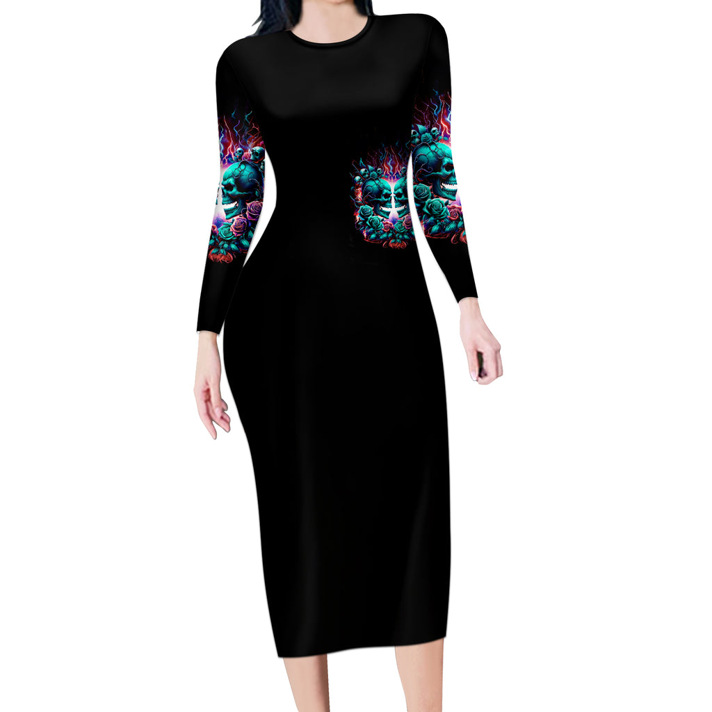 Twin Skull Long Sleeve Bodycon Dress Don't Try Figure Me out I'm A Special Kind Of Twisted