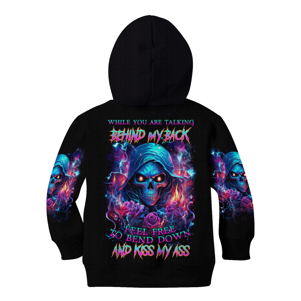Flame Skull Kid Hoodie While You Are Talking Behind My Back Freel Free To Bend Down And Kiss My Ass