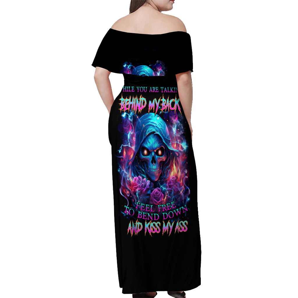 Flame Skull Off Shoulder Maxi Dress While You Are Talking Behind My Back Freel Free To Bend Down And Kiss My Ass