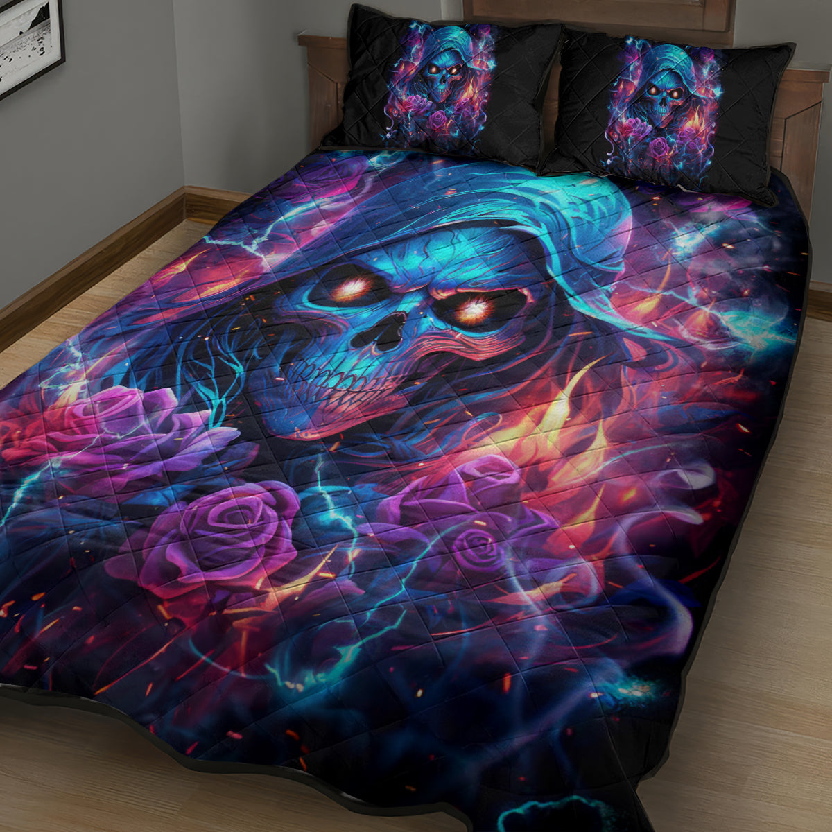 Flame Skull Quilt Bed Set While You Are Talking Behind My Back Freel Free To Bend Down And Kiss My Ass