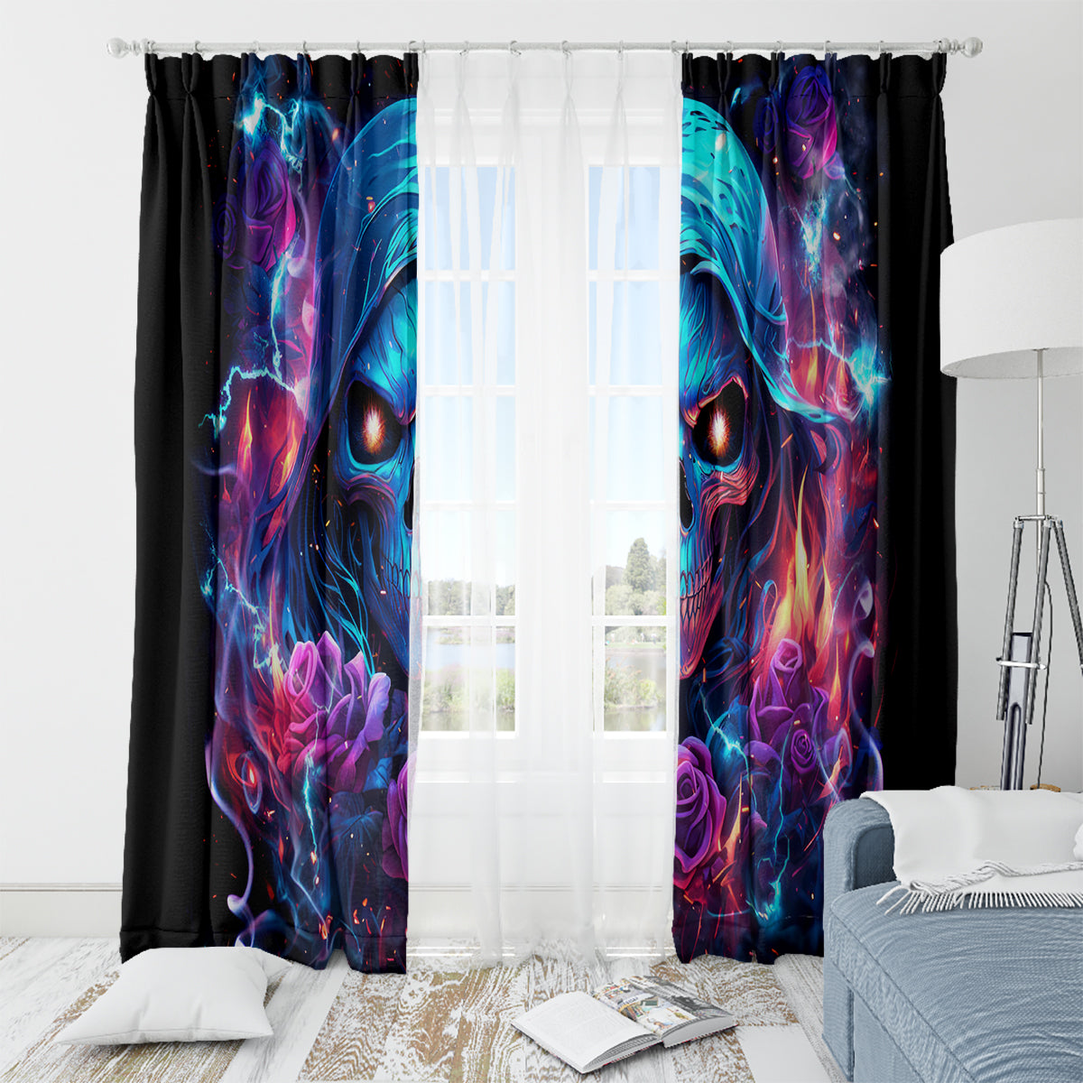 Flame Skull Window Curtain While You Are Talking Behind My Back Freel Free To Bend Down And Kiss My Ass