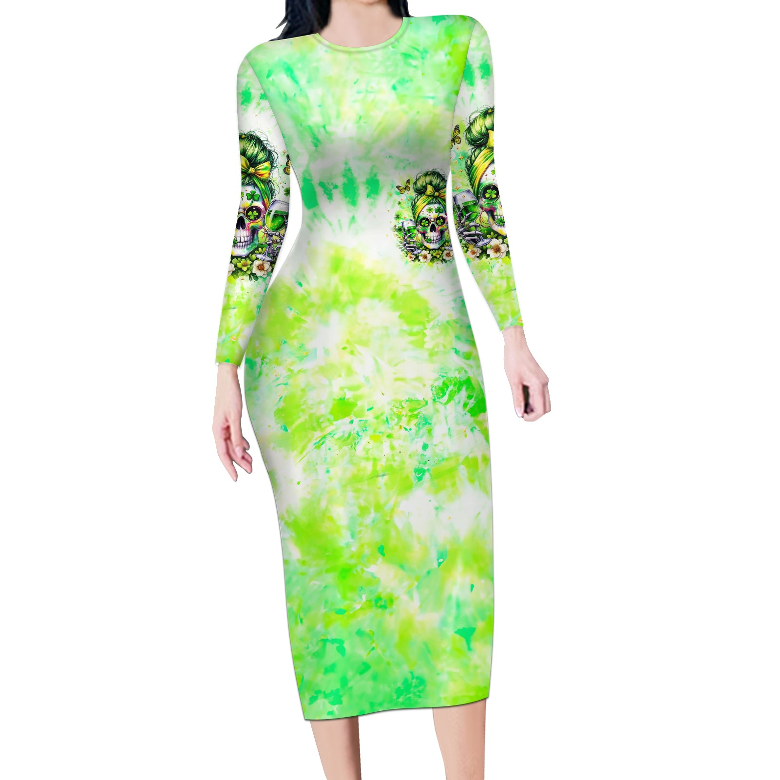 Irish Skull Long Sleeve Bodycon Dress Drink Up Bitch