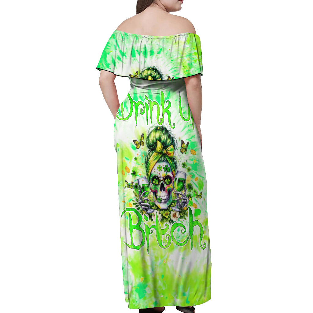 Irish Skull Off Shoulder Maxi Dress Drink Up Bitch