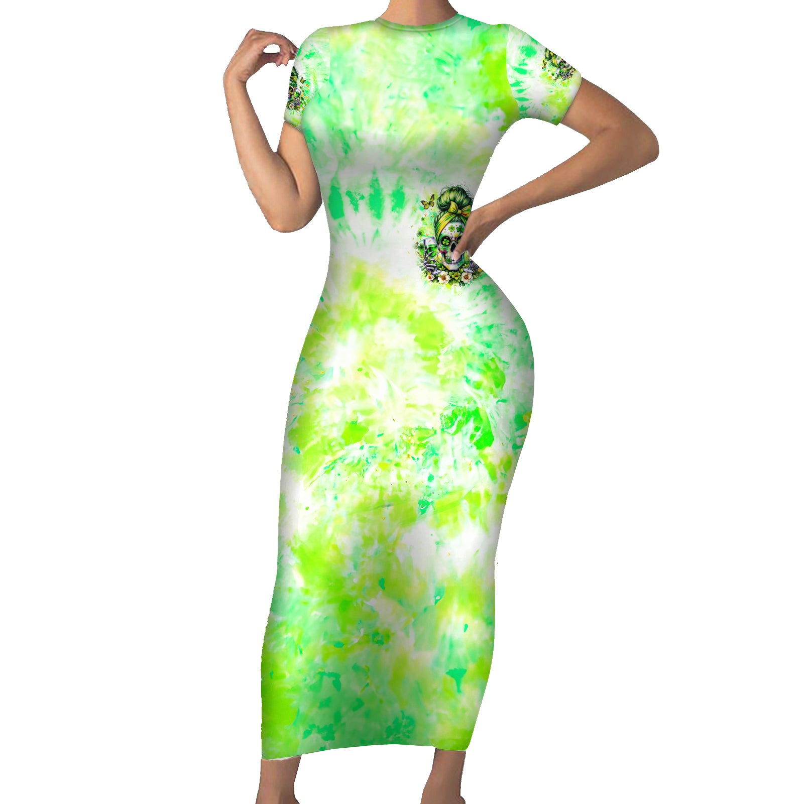Irish Skull Short Sleeve Bodycon Dress Drink Up Bitch
