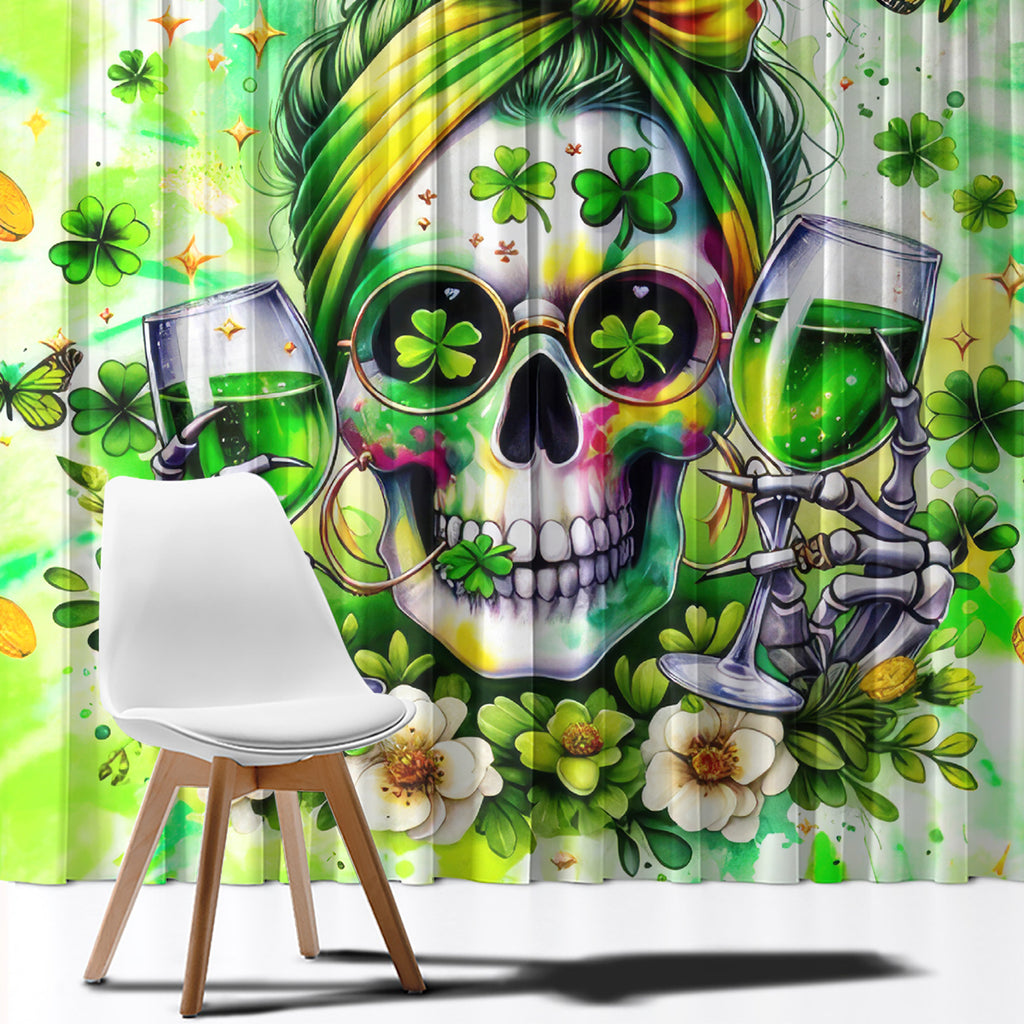 Irish Skull Window Curtain Drink Up Bitch
