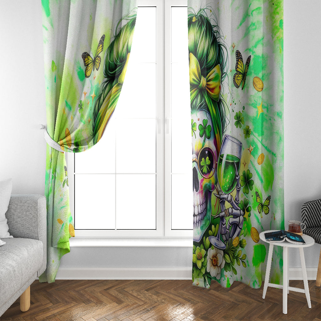 Irish Skull Window Curtain Drink Up Bitch
