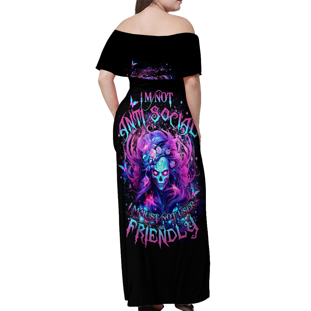 Lady Skull Off Shoulder Maxi Dress I'm Not Anti Social I'm Just Not User Friendly