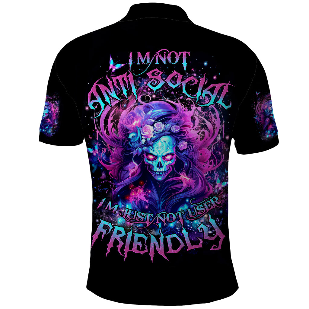 Lady Skull Polo Shirt I'm Not Anti Social I'm Just Not User Friendly