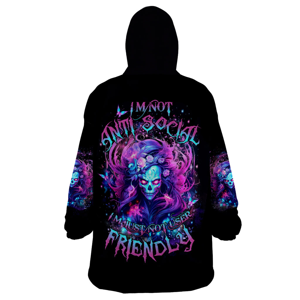 Lady Skull Wearable Blanket Hoodie I'm Not Anti Social I'm Just Not User Friendly
