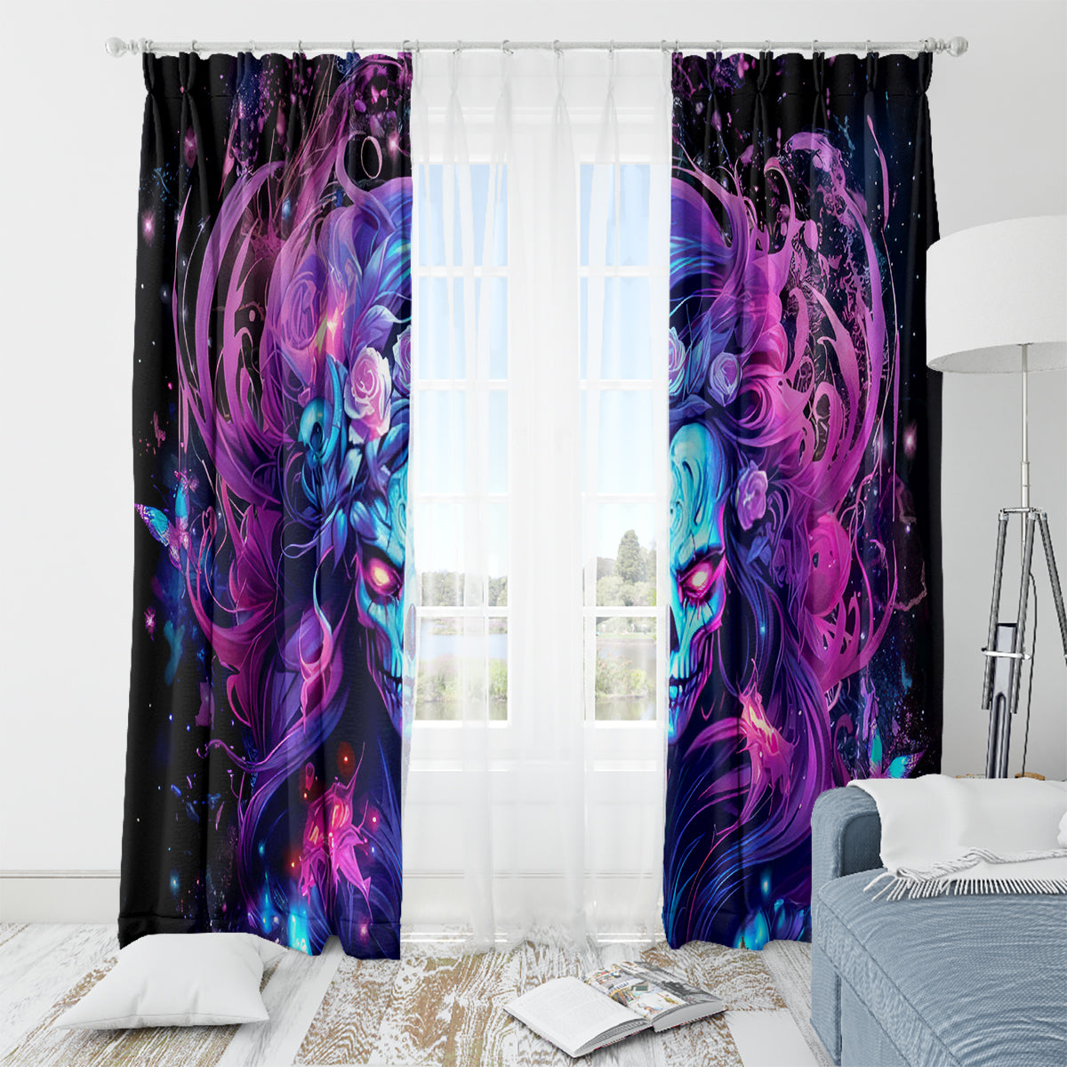 Lady Skull Window Curtain I'm Not Anti Social I'm Just Not User Friendly