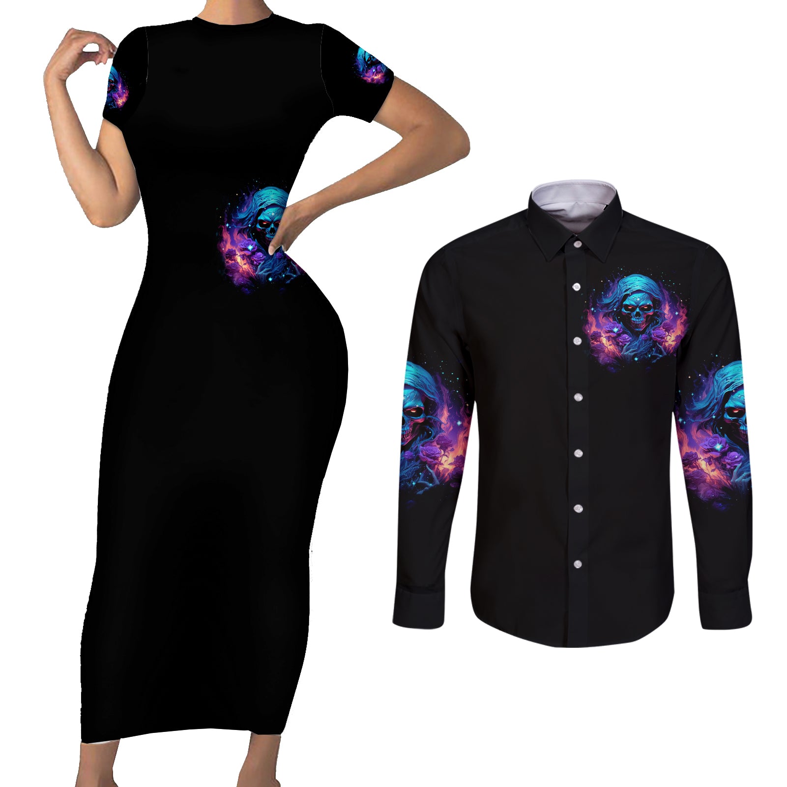 Flame Skull Couples Matching Short Sleeve Bodycon Dress and Long Sleeve Button Shirt Its Not How Crazy I Am But How Much I enjoy It That Makes Me Dangeous
