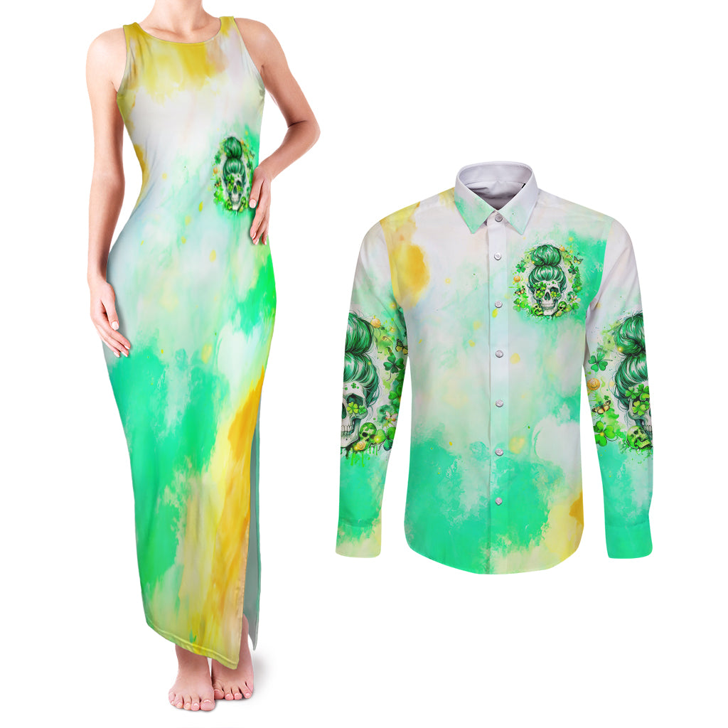 Irish Skull Couples Matching Tank Maxi Dress and Long Sleeve Button Shirt Oho Lucky Mama