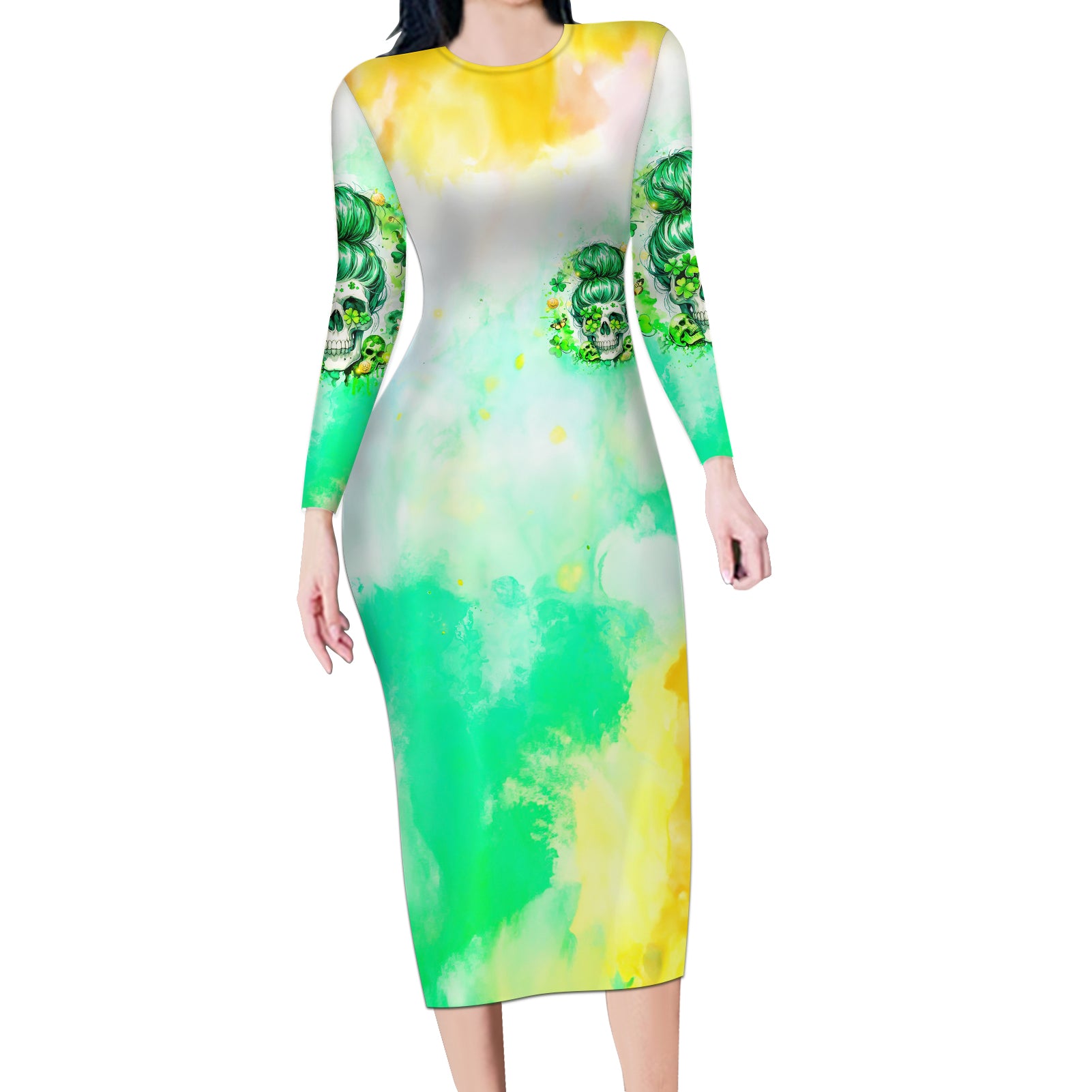 Irish Skull Long Sleeve Bodycon Dress Oho Lucky Mama