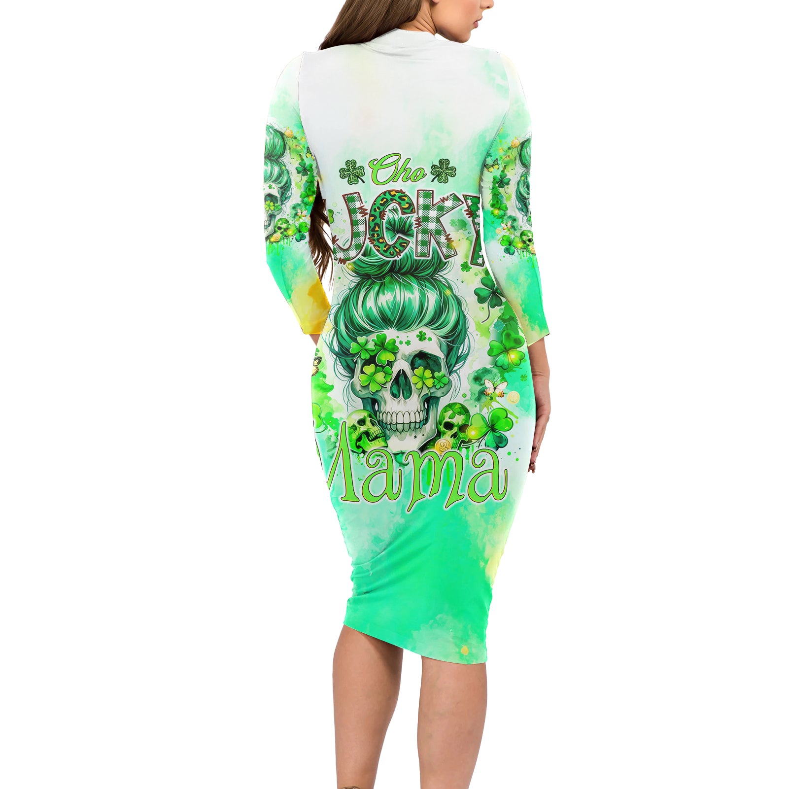 Irish Skull Long Sleeve Bodycon Dress Oho Lucky Mama