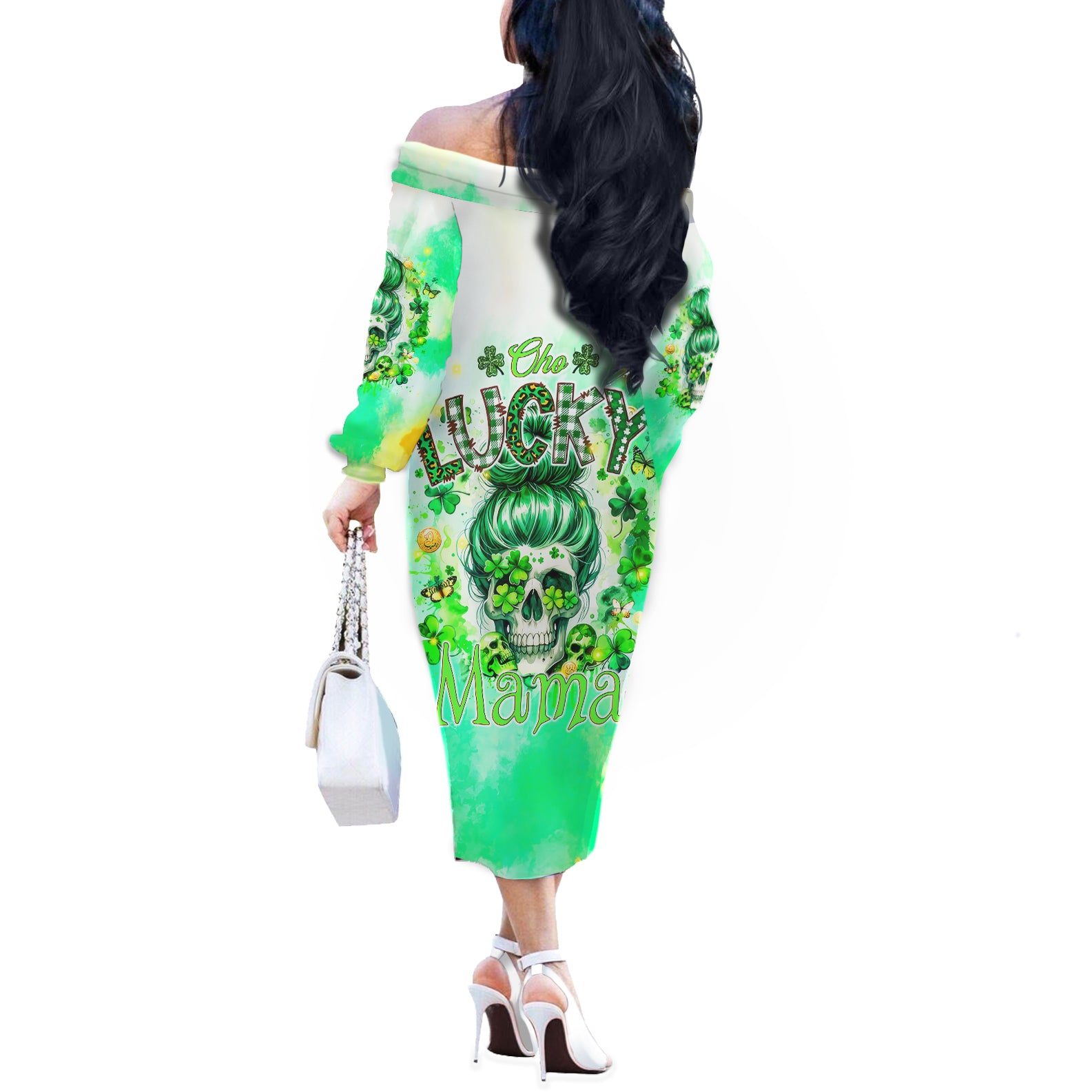Irish Skull Off The Shoulder Long Sleeve Dress Oho Lucky Mama