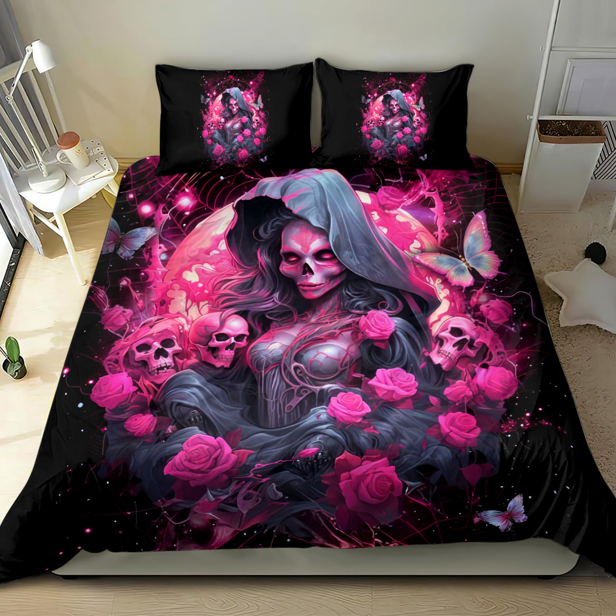 Witch Skull Bedding Set They Whispered To Her You Cannot Withstand The Storm