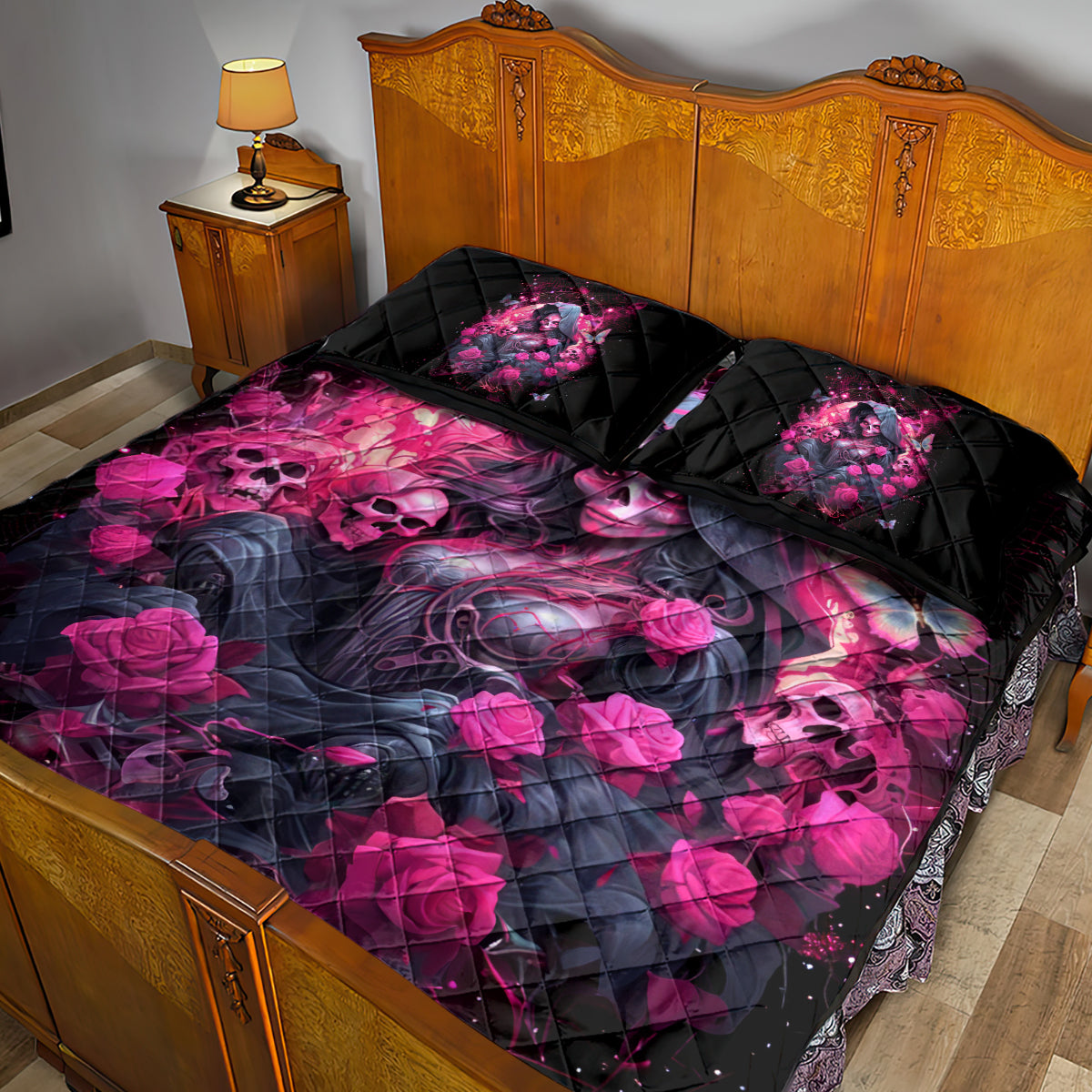 Witch Skull Quilt Bed Set They Whispered To Her You Cannot Withstand The Storm