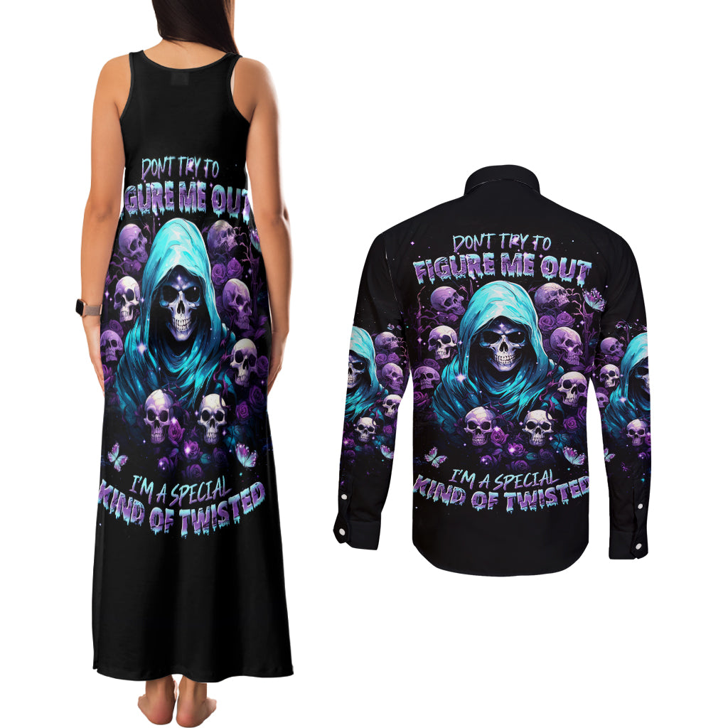 Reaper Skull Couples Matching Tank Maxi Dress and Long Sleeve Button Shirt Don't Try To Figure Me Out