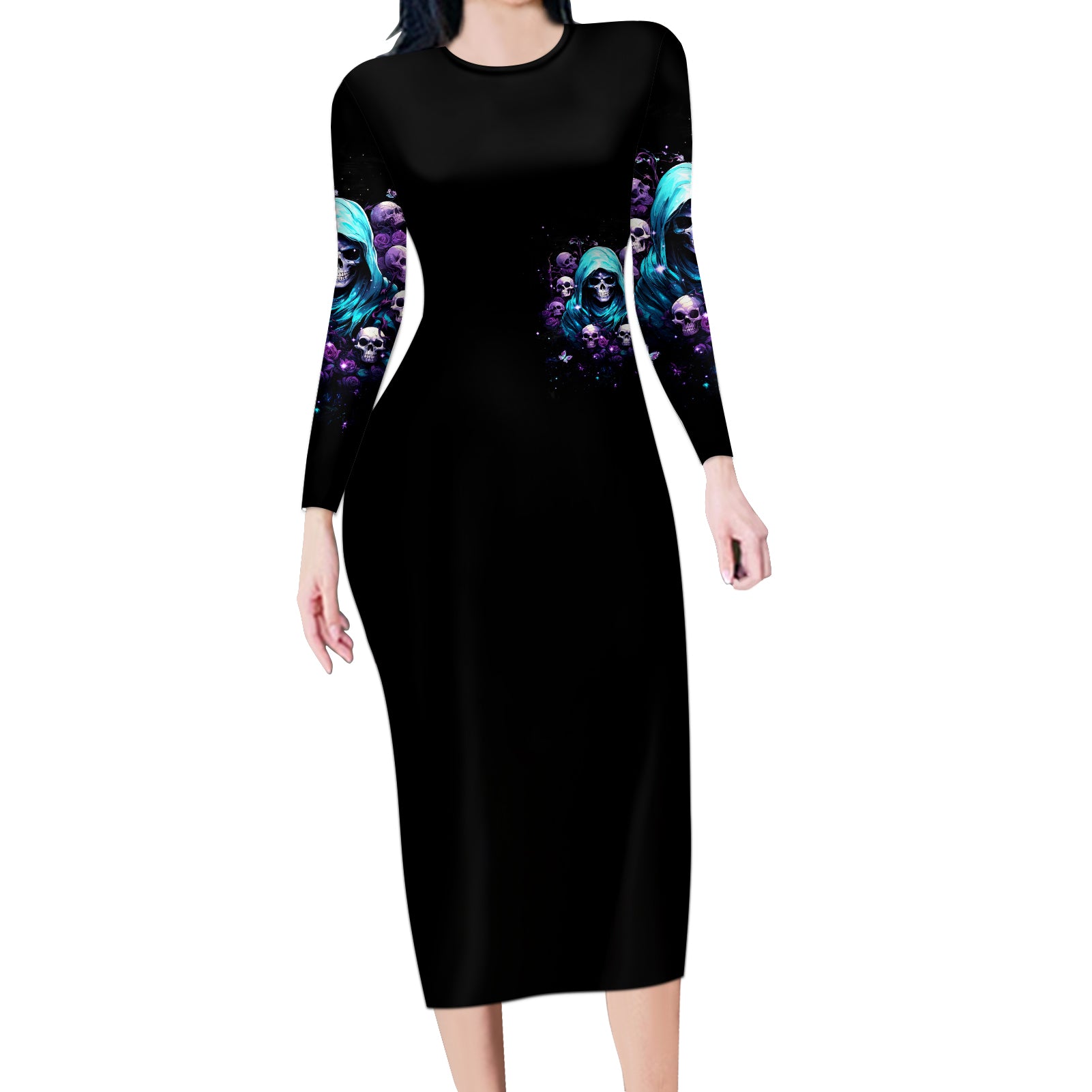 Reaper Skull Long Sleeve Bodycon Dress Don't Try To Figure Me Out
