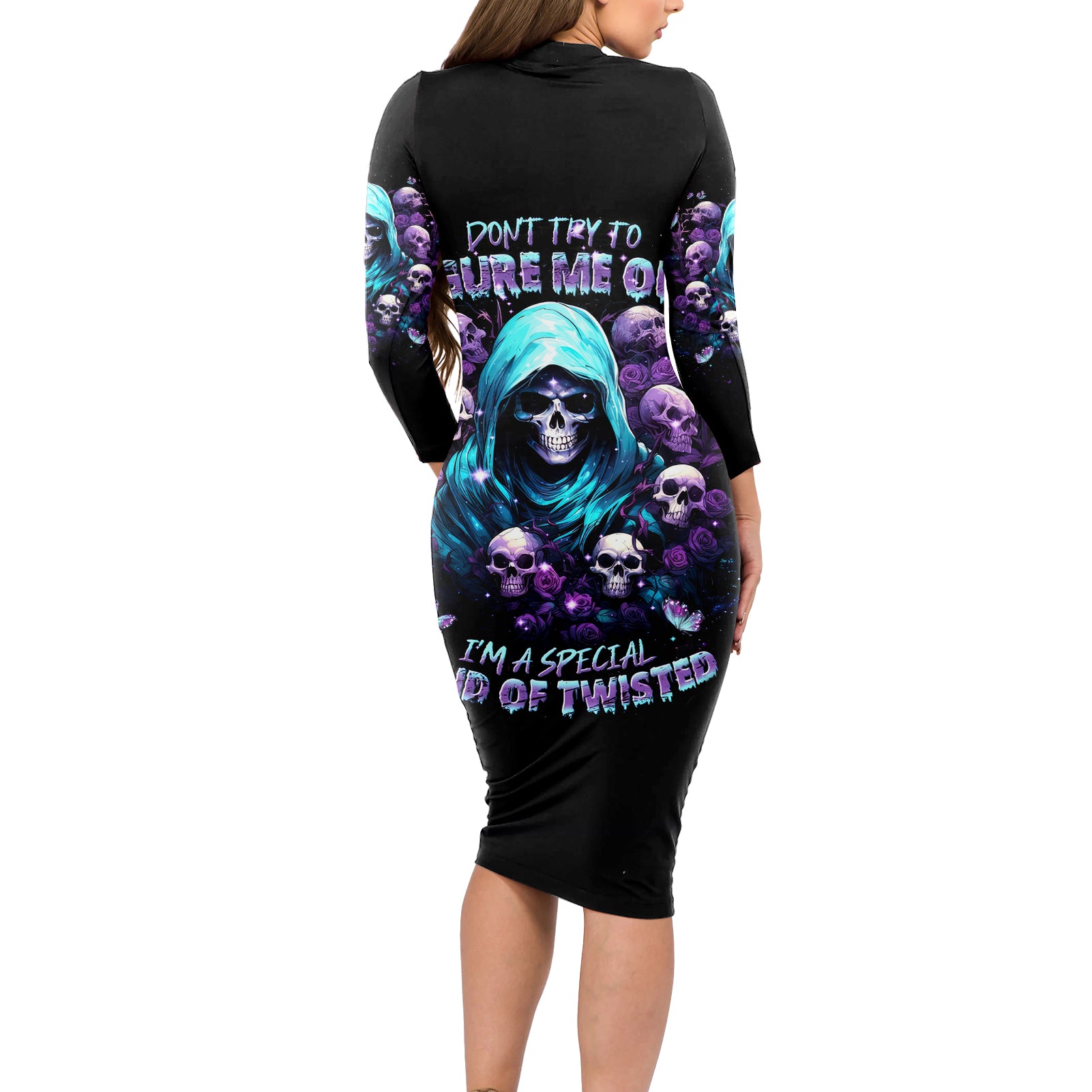 Reaper Skull Long Sleeve Bodycon Dress Don't Try To Figure Me Out