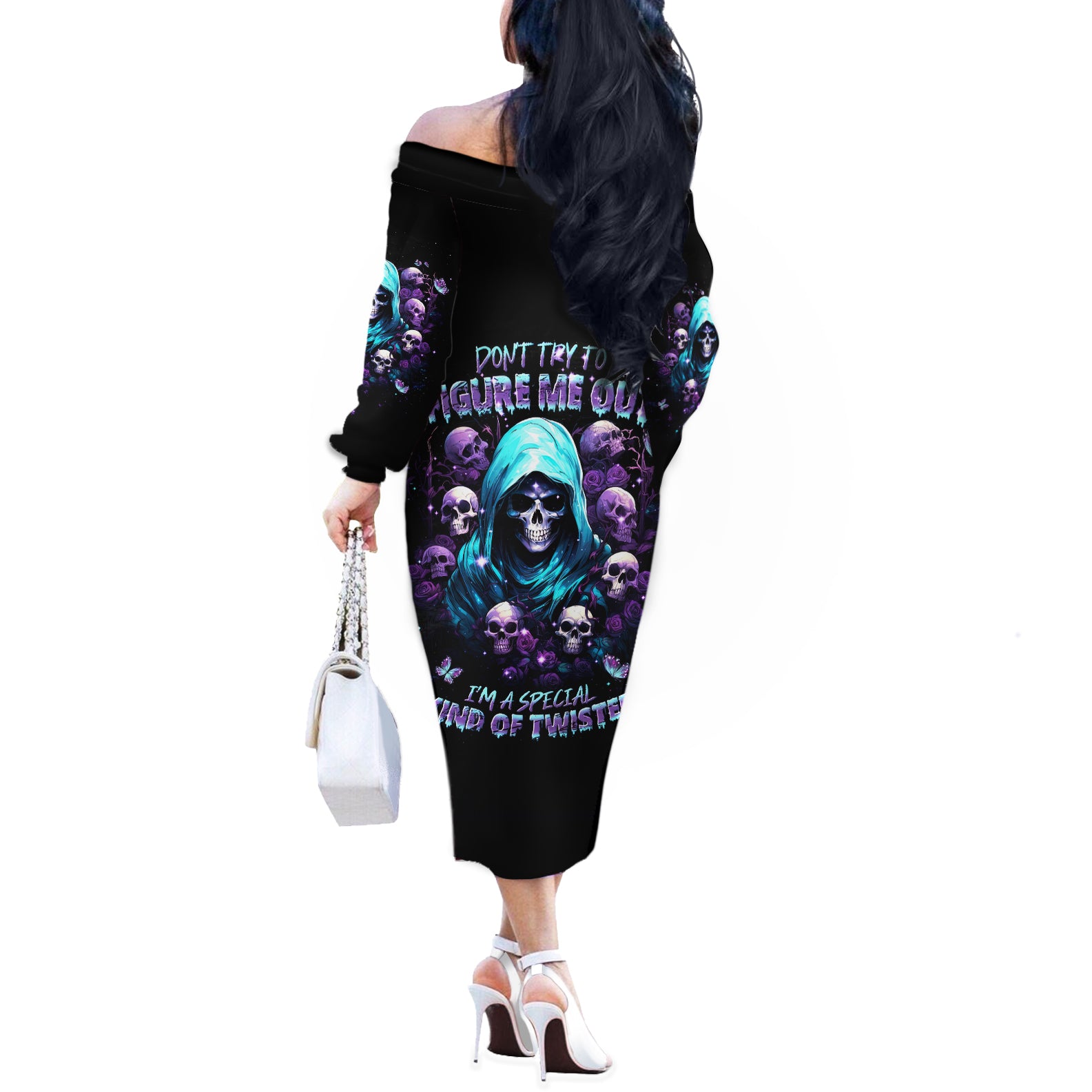 Reaper Skull Off The Shoulder Long Sleeve Dress Don't Try To Figure Me Out