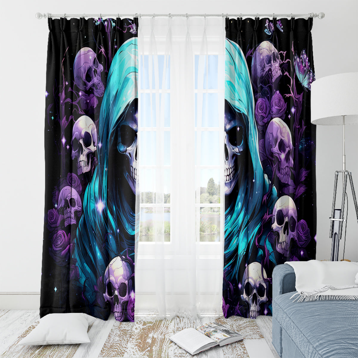Reaper Skull Window Curtain Don't Try To Figure Me Out
