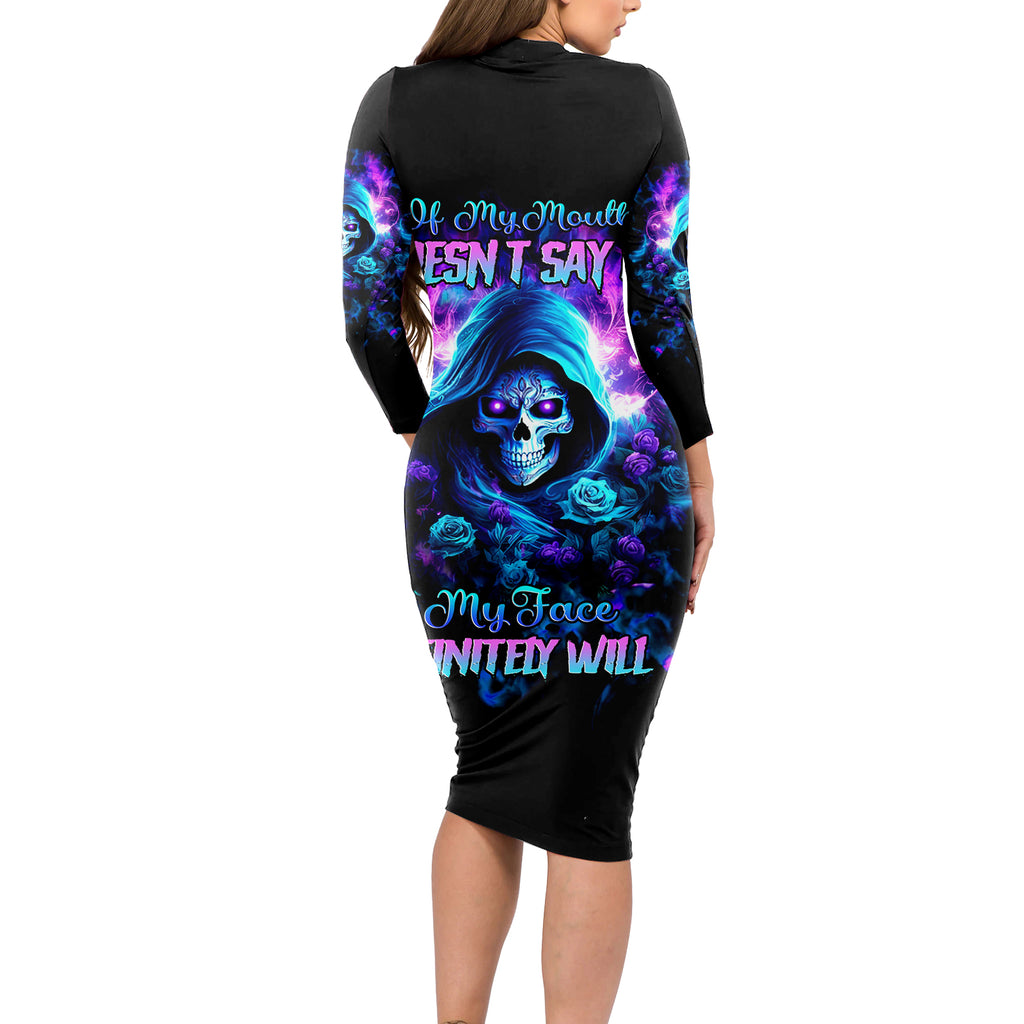 Rose Skull Long Sleeve Bodycon Dress If My Mouth Doesn't Say It