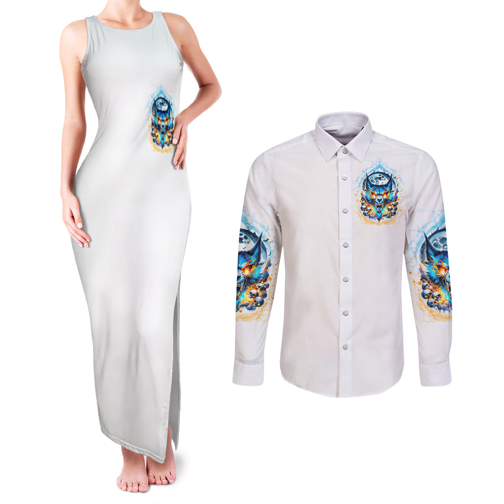 Wolf Skull Couples Matching Tank Maxi Dress and Long Sleeve Button Shirt You First Mistake Was Thinking I Was One Of The Sheep