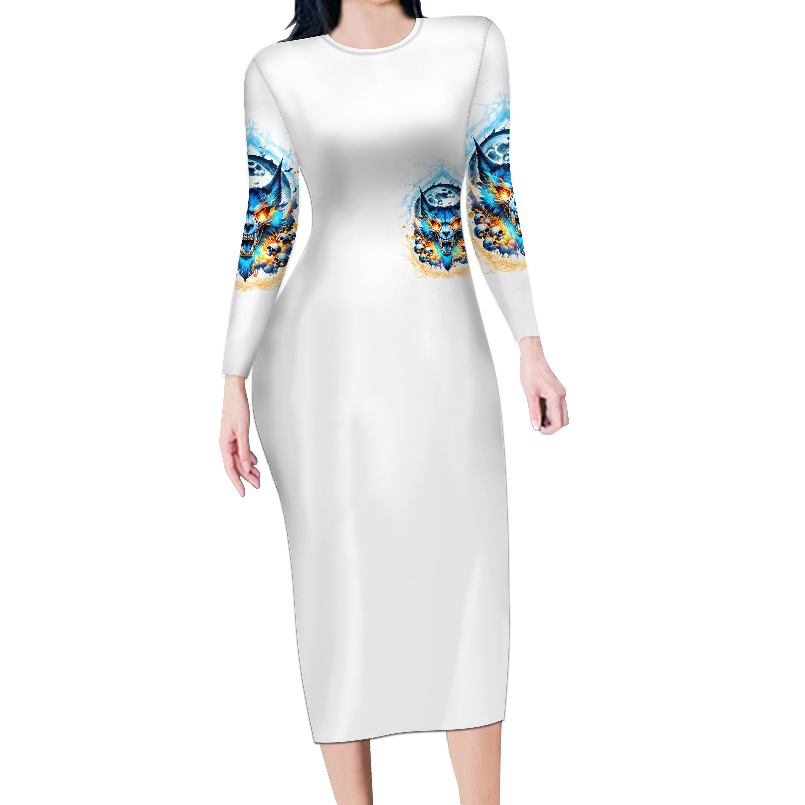 Wolf Skull Long Sleeve Bodycon Dress You First Mistake Was Thinking I Was One Of The Sheep