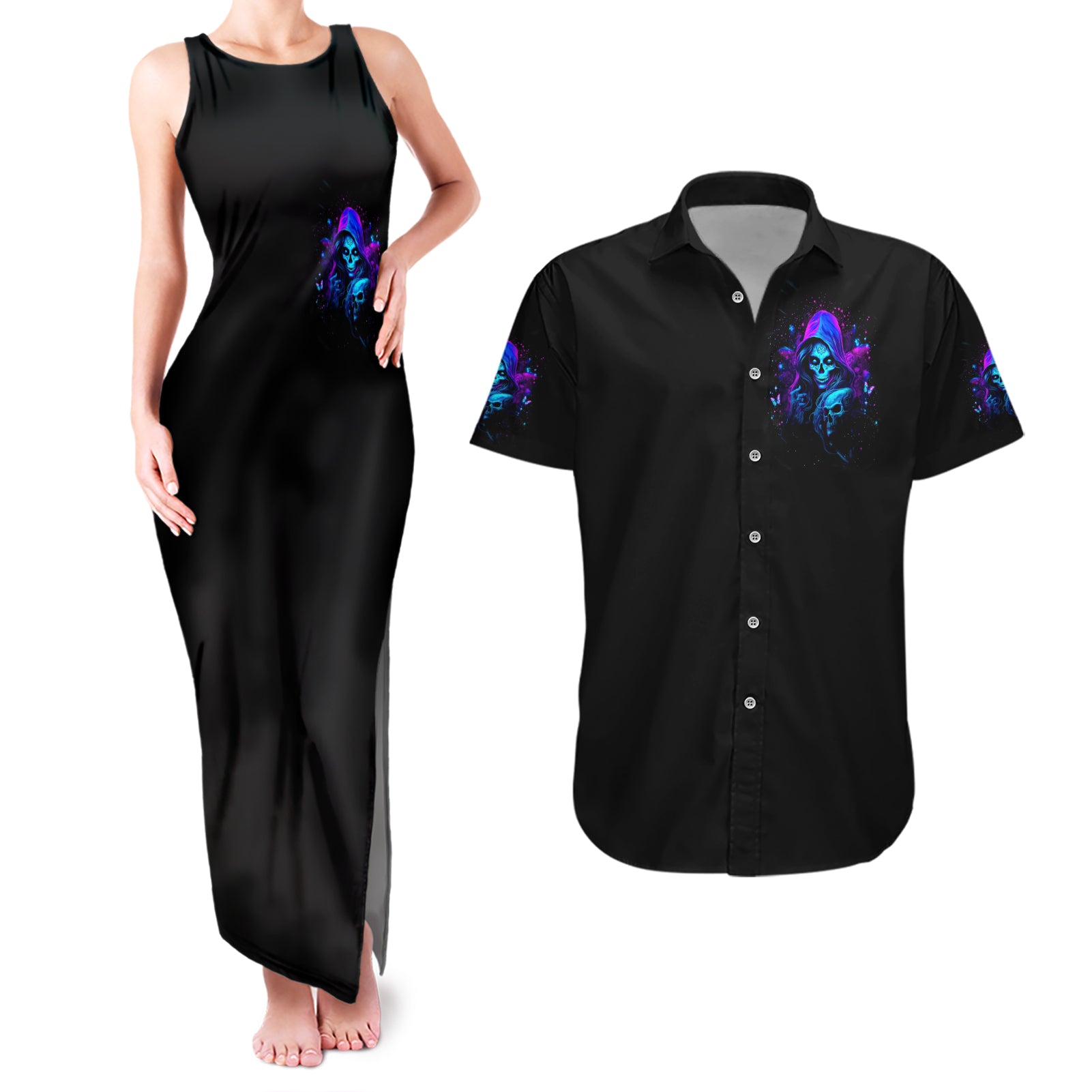 Witch Skull Couples Matching Tank Maxi Dress and Hawaiian Shirt The Good Girl In Me Got Tired Of The Bullshit