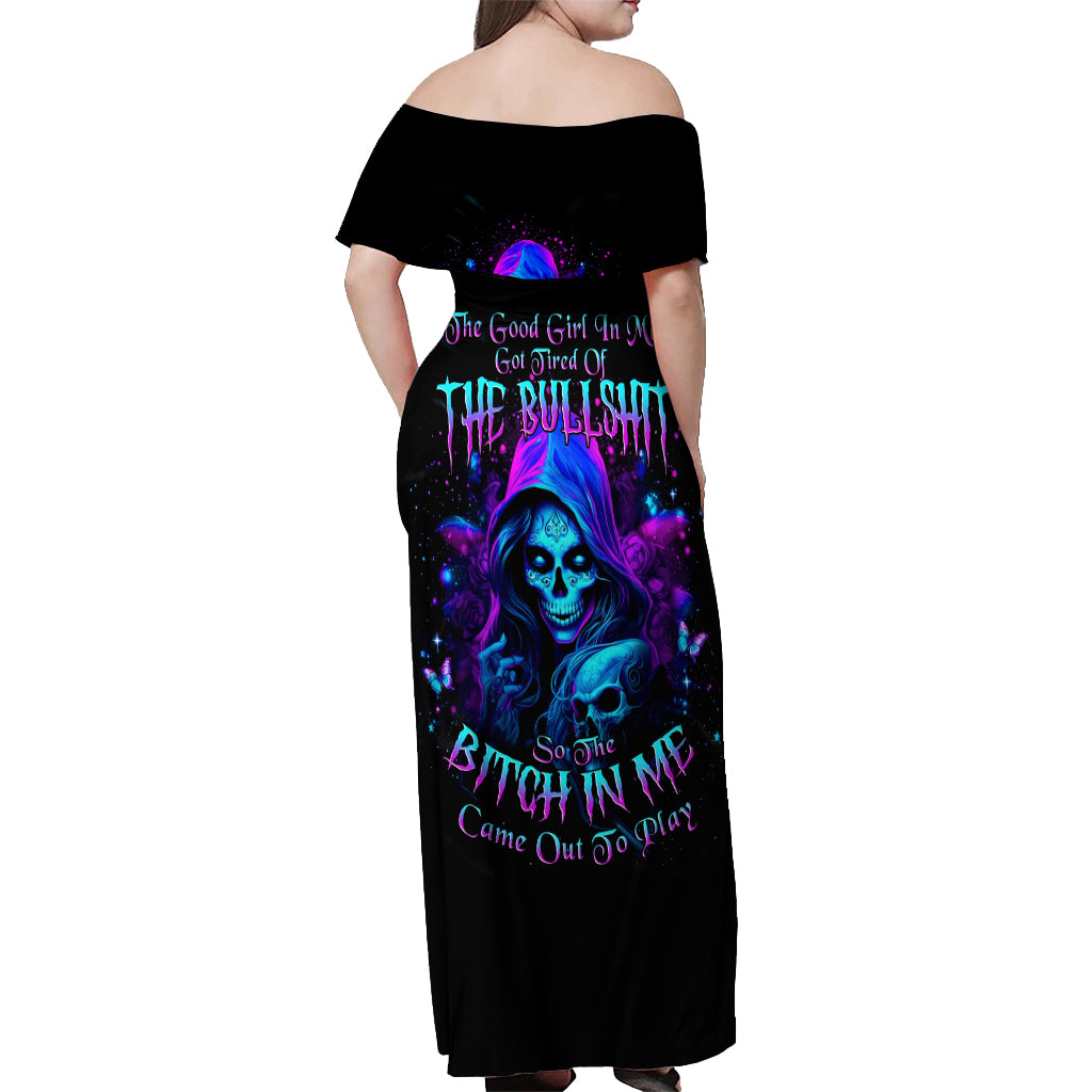 Witch Skull Off Shoulder Maxi Dress The Good Girl In Me Got Tired Of The Bullshit
