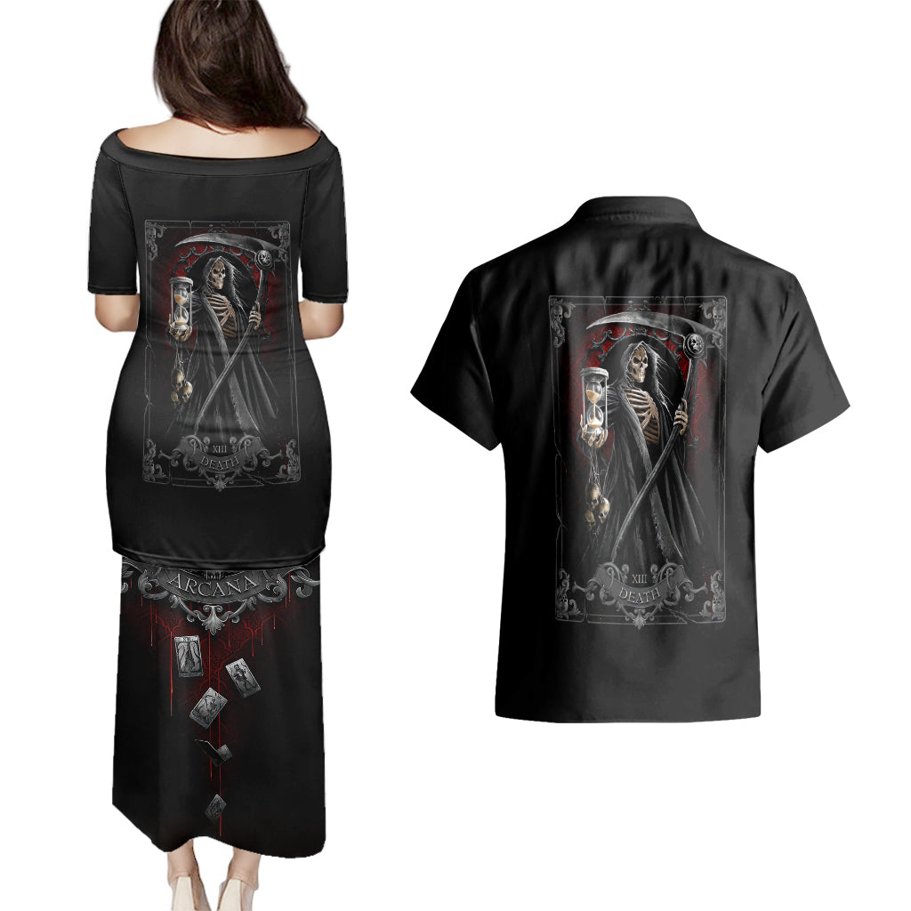 skull-couples-matching-puletasi-dress-and-hawaiian-shirt-death-reaper-arcana