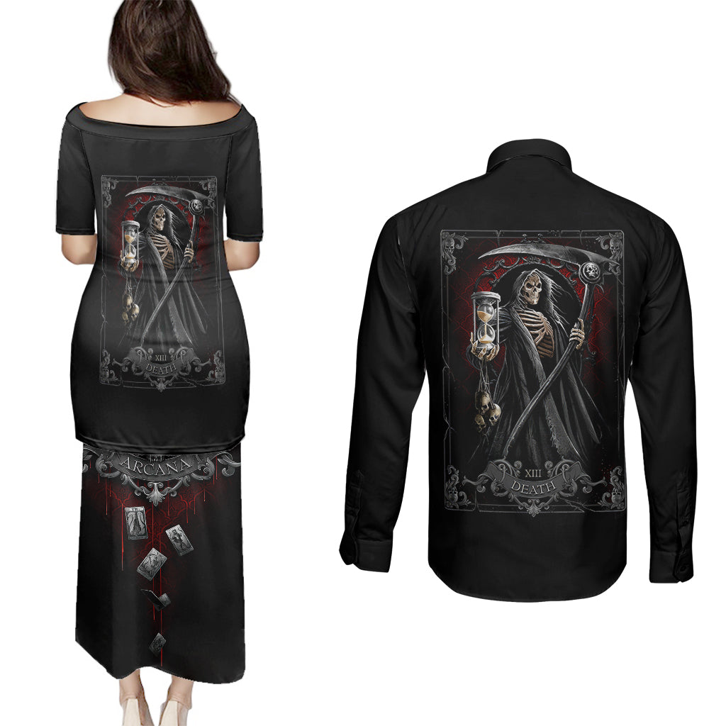 skull-couples-matching-puletasi-dress-and-long-sleeve-button-shirts-death-reaper-arcana