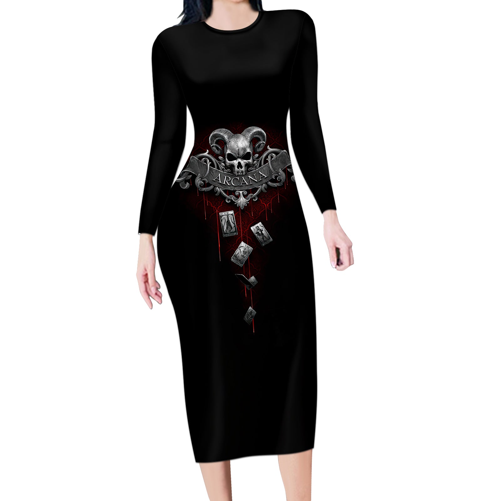 skull-long-sleeve-bodycon-dress-death-reaper-arcana