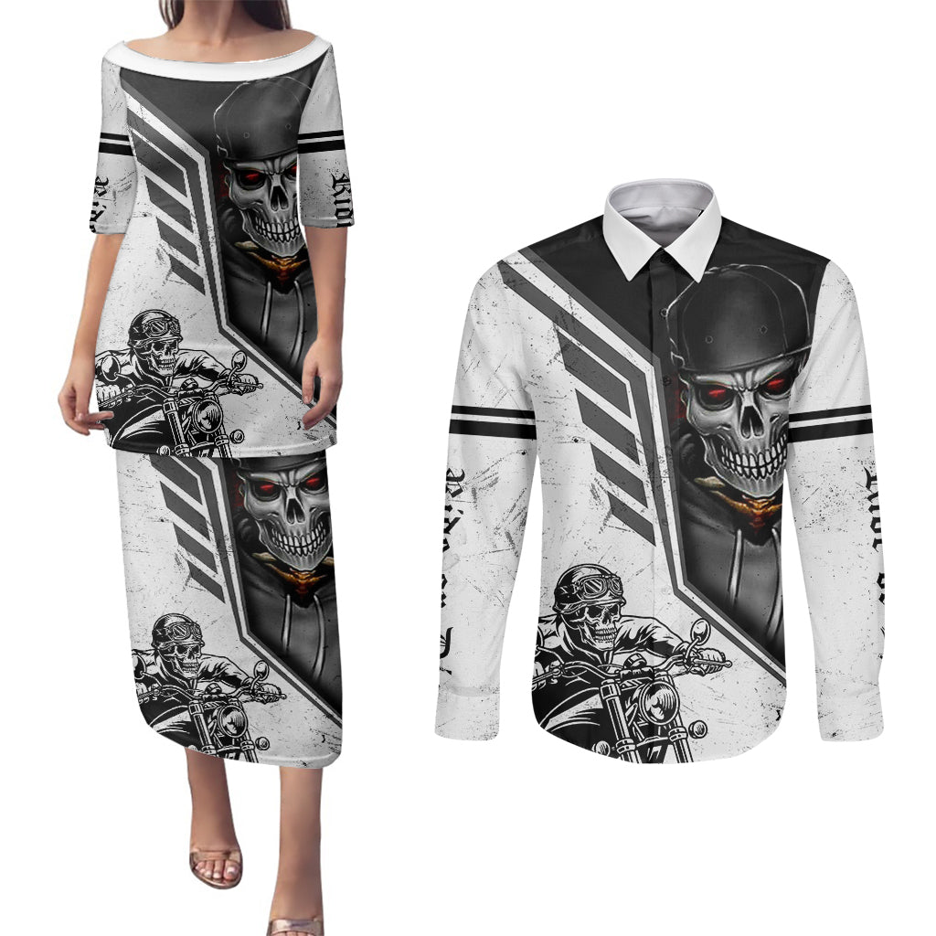 skull-couples-matching-puletasi-dress-and-long-sleeve-button-shirts-riding-motocycle