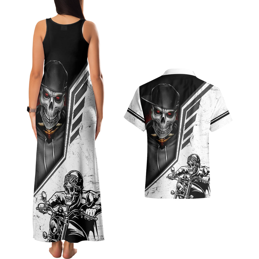 skull-couples-matching-tank-maxi-dress-and-hawaiian-shirt-riding-motocycle