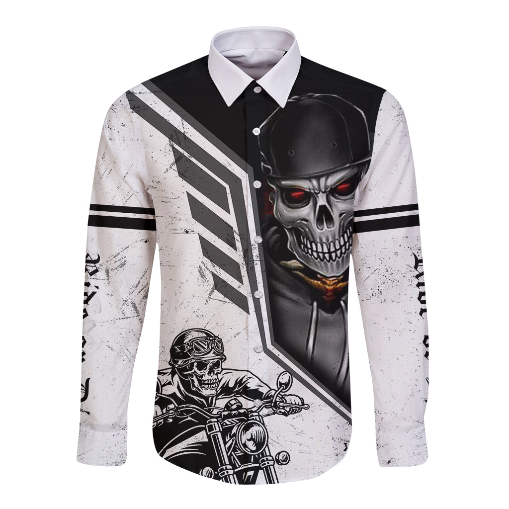 skull-long-sleeve-button-shirt-riding-motocycle