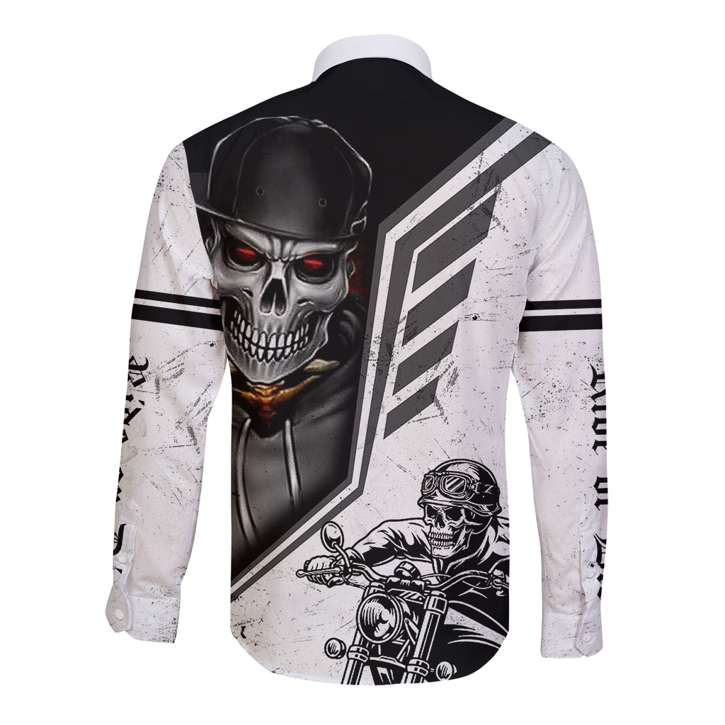 skull-long-sleeve-button-shirt-riding-motocycle