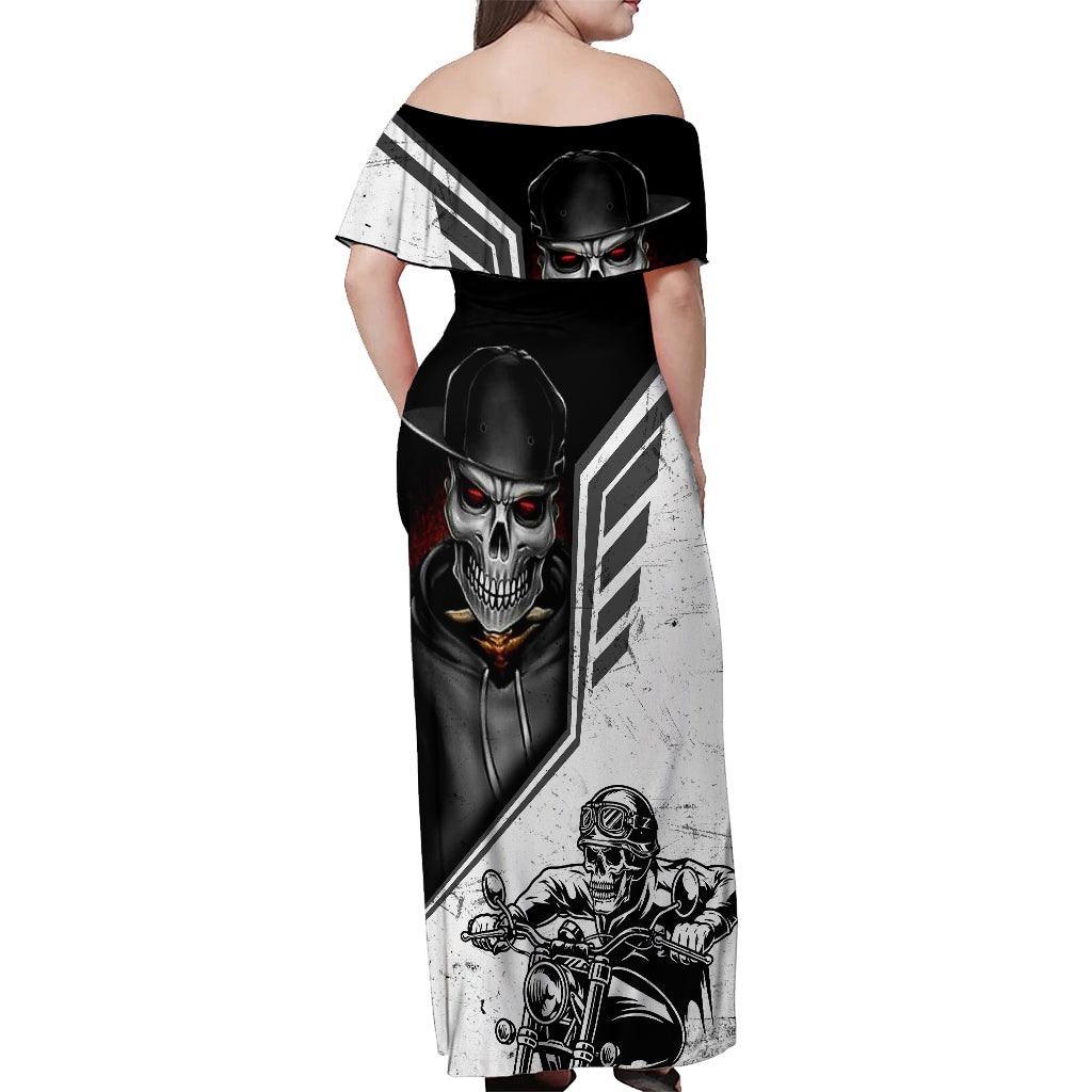 skull-off-shoulder-maxi-dress-riding-motocycle