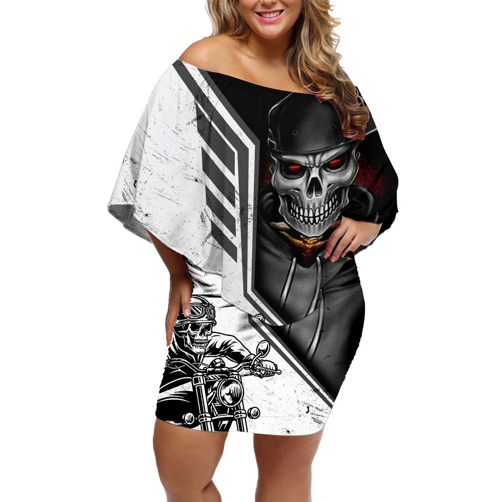 skull-off-shoulder-short-dress-riding-motocycle