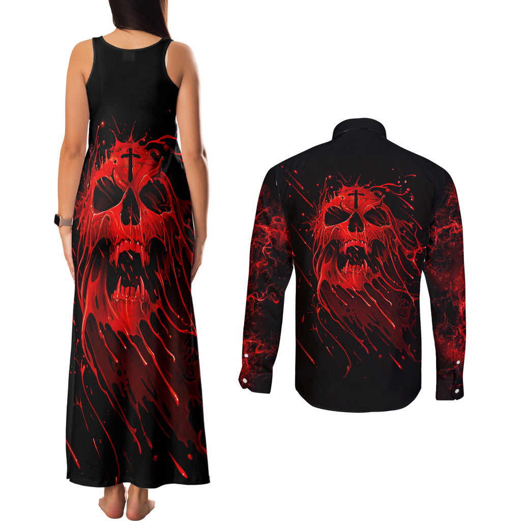 skull-couples-matching-tank-maxi-dress-and-long-sleeve-button-shirts-bloody-skull-scream