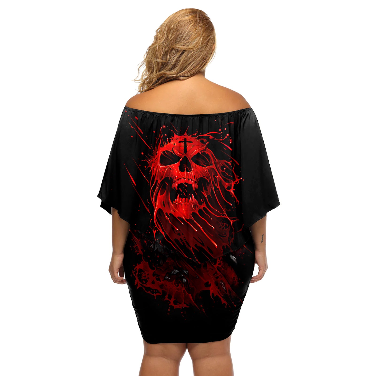 skull-off-shoulder-short-dress-bloody-skull-scream