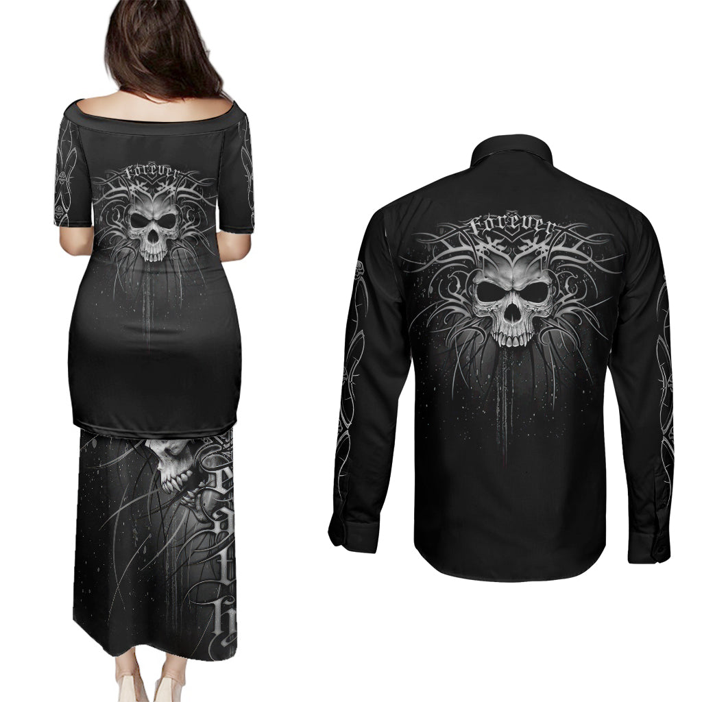 skull-couples-matching-puletasi-dress-and-long-sleeve-button-shirts-skull-death-forever