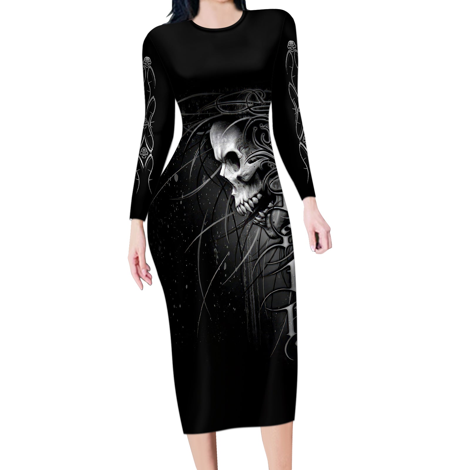 skull-long-sleeve-bodycon-dress-skull-death-forever