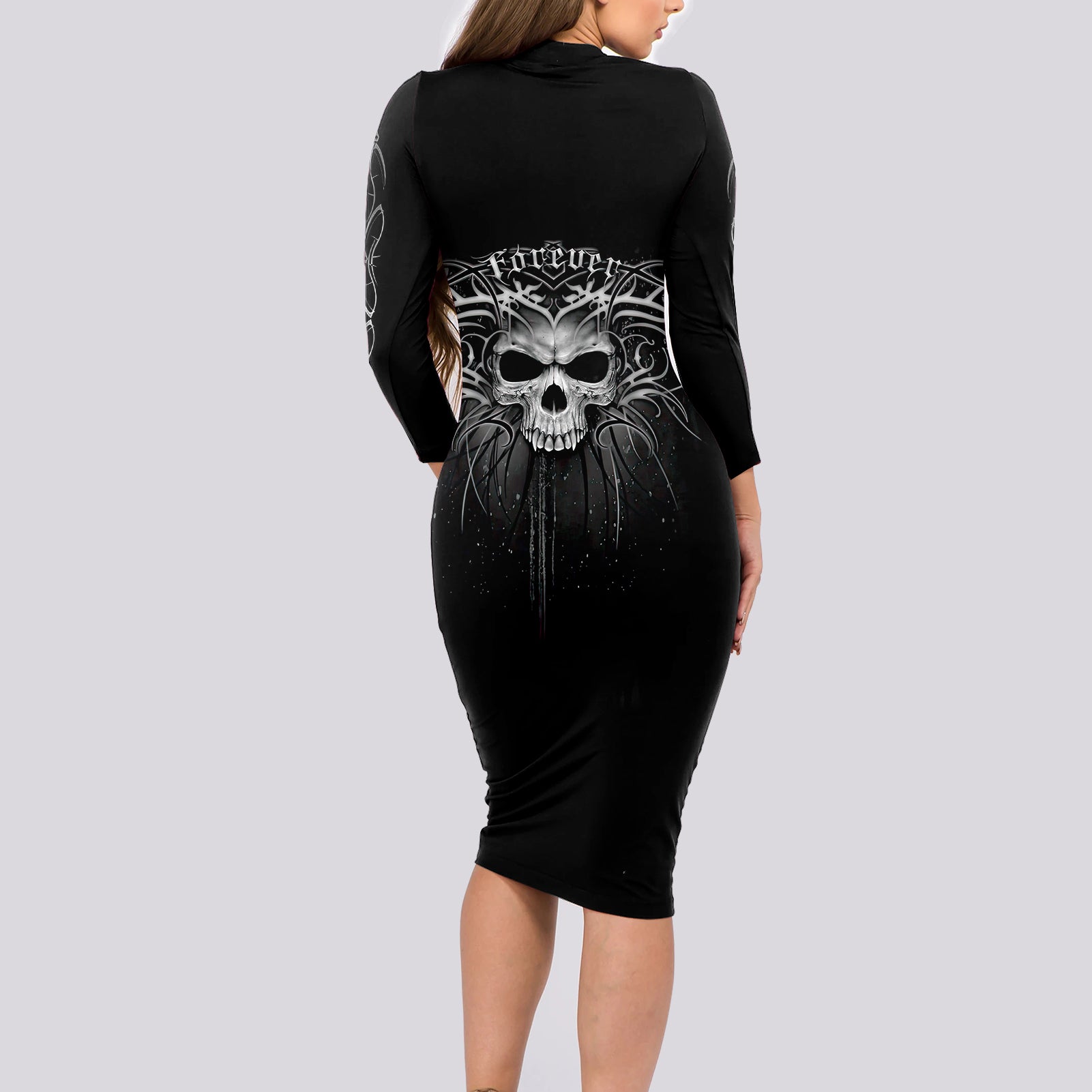skull-long-sleeve-bodycon-dress-skull-death-forever