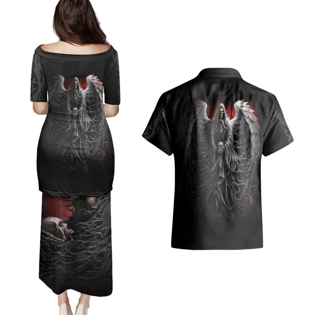 skull-couples-matching-puletasi-dress-and-hawaiian-shirt-death-angel-hold-skull