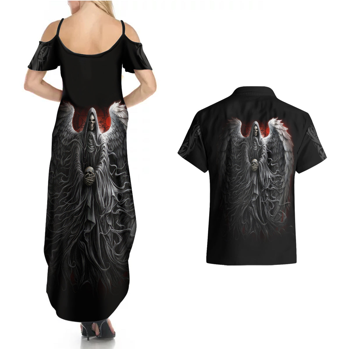 skull-couples-matching-summer-maxi-dress-and-hawaiian-shirt-death-angel-hold-skull