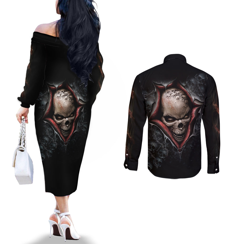 skull-couples-matching-off-the-shoulder-long-sleeve-dress-and-long-sleeve-button-shirts-skeleton-ripped-inside