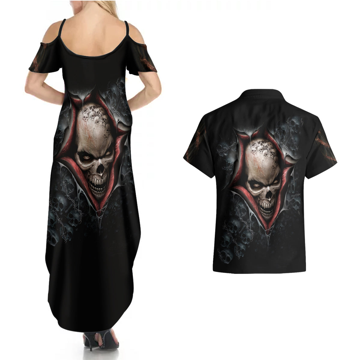 skull-couples-matching-summer-maxi-dress-and-hawaiian-shirt-skeleton-ripped-inside