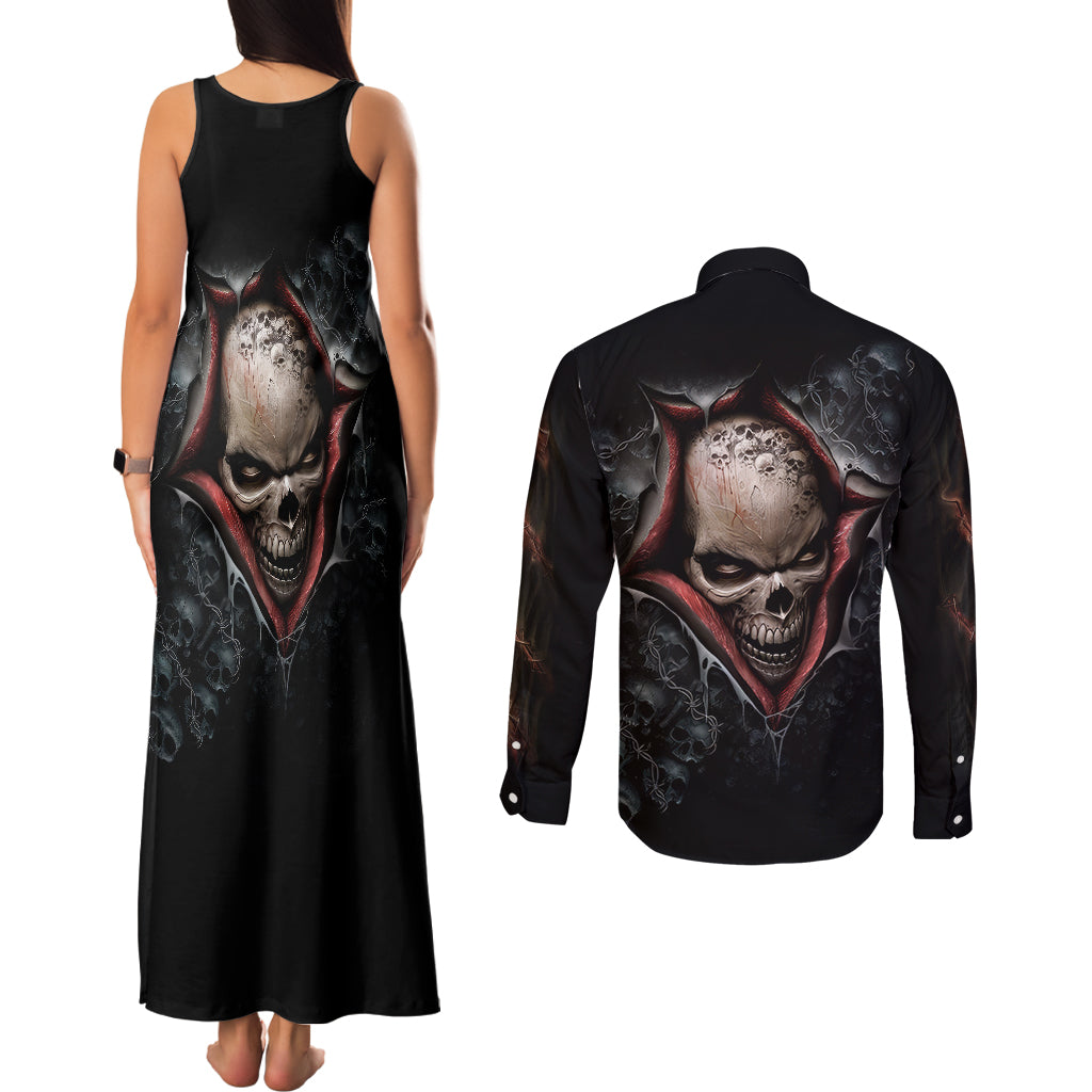 skull-couples-matching-tank-maxi-dress-and-long-sleeve-button-shirts-skeleton-ripped-inside